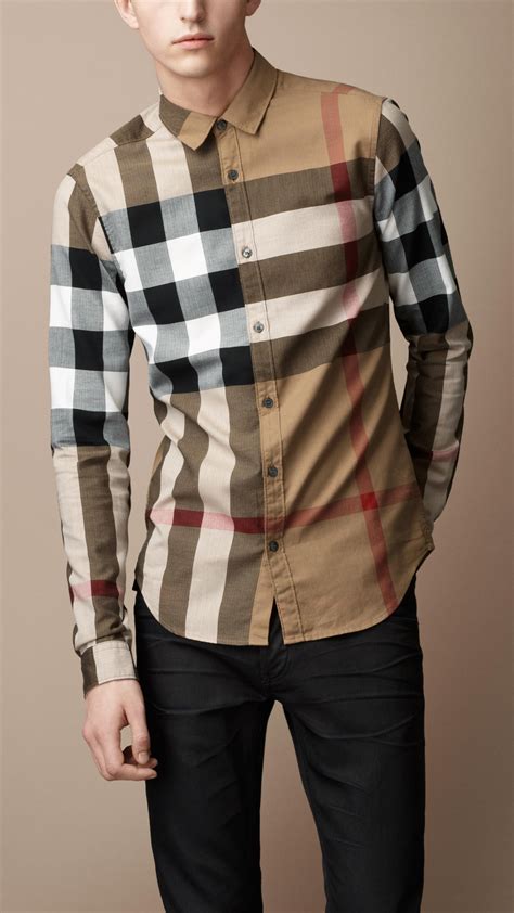 mens burberry patch shirt|Check Cotton Shirt in Root .